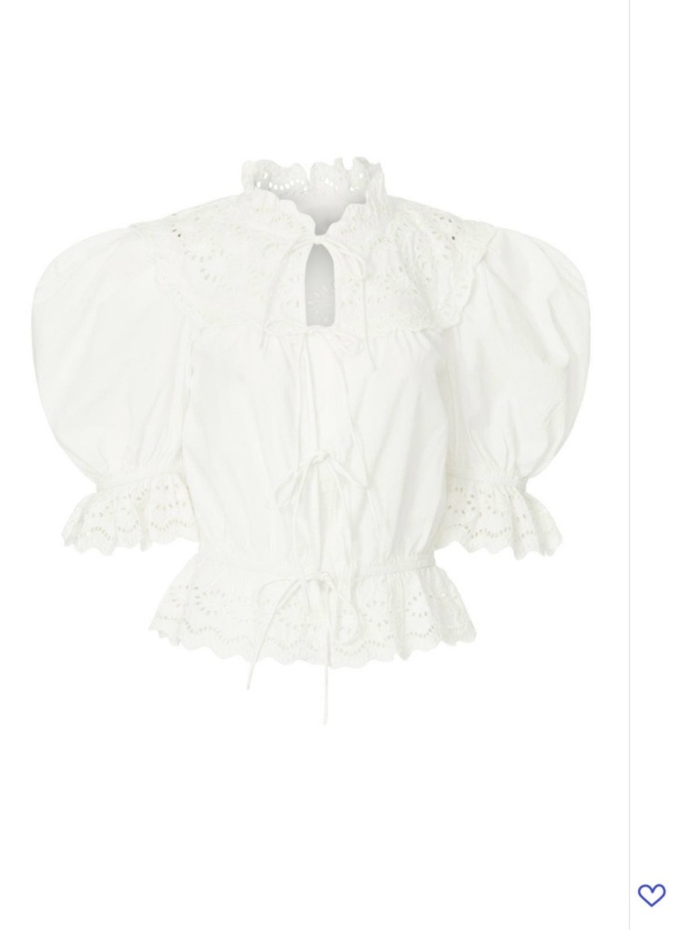 Sea New York White Eyelet Tie-Front Puff Sleeve Blouse - Picture 6 of 8